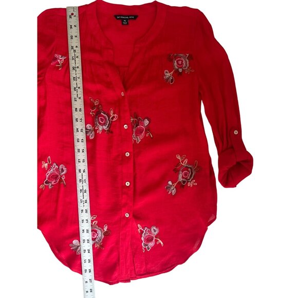 Zac & Rachel Petite Women's Embroidered Flowers Red Button-Down Blouse PS - Picture 8 of 8